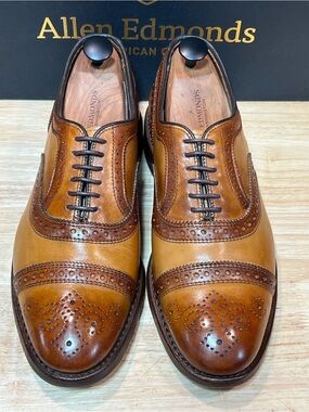Allen Edmonds Strand Men’s Walnut Leather Cap Toe Oxfords w/ Patinas Sz 9D 🇺🇸